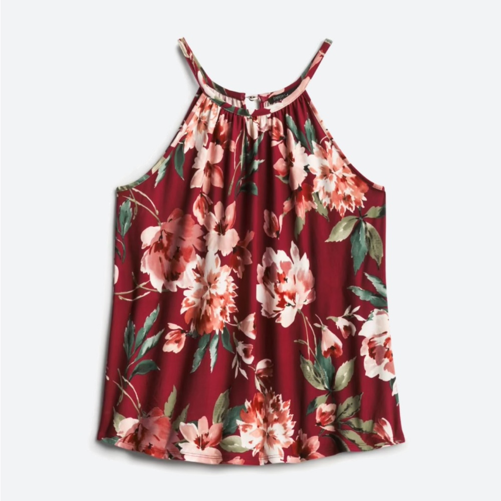 Brand is Papermoon knit halter top, color is burgundy, size large